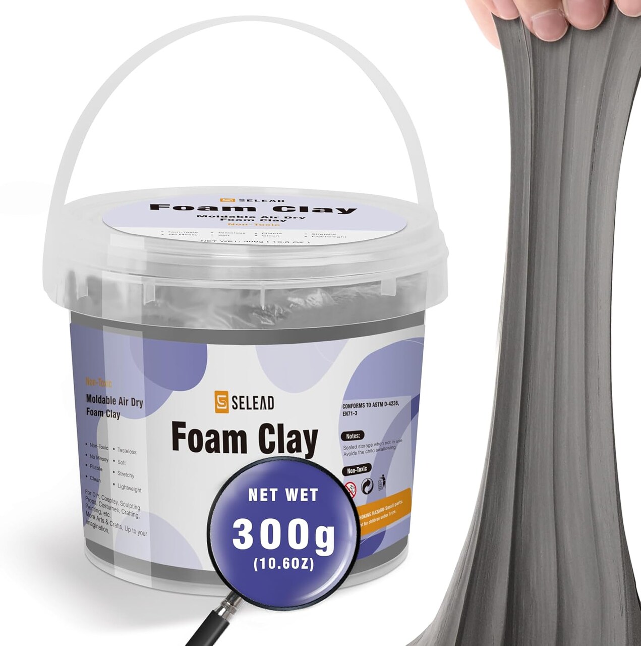 Foam Clay Grey 300g - Moldable Air Dry Ultra-Light Modeling Clays, 30g Colored Clay